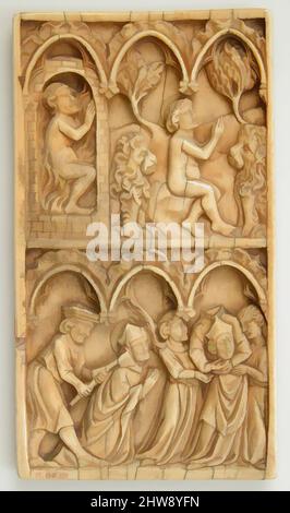 Art Inspired by Leaf from a Diptych with two scenes from the Life of a Saint, 14. century style – modern copy, British, Ivory, Overall: 5 15/16 x 3 3/8 x 5/16 in. (15,1 x 8,5 x 0,8 cm), Efeu, Klassisches Werk, das von Artotop mit einem Schuss Modernität modernisiert wurde. Formen, Farbe und Wert, auffällige visuelle Wirkung auf Kunst. Emotionen durch Freiheit von Kunstwerken auf zeitgemäße Weise. Eine zeitlose Botschaft, die eine wild kreative neue Richtung verfolgt. Künstler, die sich dem digitalen Medium zuwenden und die Artotop NFT erschaffen Stockfoto