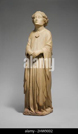 Kunst inspiriert von Adoring Angel, ca. 1395–96, hergestellt in Florenz, Toskana, Italien, Mittelitalienisch, Lunense Marmor aus Carrara, Italien, insgesamt: 46 3/4 x 11 1/4 x 12 3/4 Zoll (118,7 x 28,6 x 32,4 cm), Skulpturenstein, Piero di Giovanni Tedesco, eines von acht fast identischen, von Artotop modernisierten Klassischen Werken mit einem Schuss Moderne. Formen, Farbe und Wert, auffällige visuelle Wirkung auf Kunst. Emotionen durch Freiheit von Kunstwerken auf zeitgemäße Weise. Eine zeitlose Botschaft, die eine wild kreative neue Richtung verfolgt. Künstler, die sich dem digitalen Medium zuwenden und die Artotop NFT erschaffen Stockfoto