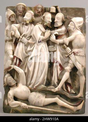 Kunst inspiriert durch den Verrat Christi, 15. Jahrhundert, britisch, Alabaster mit Farbe und Vergoldung, insgesamt: 14 3/4 x 11 1/4 x 1 3/4 Zoll (37,5 x 28,6 x 4,4 cm), Skulpturenstein, Schule von Nottingham, Klassische Werke, die von Artotop mit einem Schuss Moderne modernisiert wurden. Formen, Farbe und Wert, auffällige visuelle Wirkung auf Kunst. Emotionen durch Freiheit von Kunstwerken auf zeitgemäße Weise. Eine zeitlose Botschaft, die eine wild kreative neue Richtung verfolgt. Künstler, die sich dem digitalen Medium zuwenden und die Artotop NFT erschaffen Stockfoto