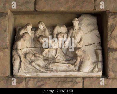 Kunst inspiriert von der Entgrabung (aus Szenen aus der Passion Christi), Anfang 16. Jahrhundert, hergestellt in Lothringen, Frankreich, Französisch, Stein, insgesamt: 22 3/8 x 32 1/4 Zoll (56,8 x 81,9 cm), Skulptur, Klassisches von Artotop mit einem Schuss Moderne modernisiertes Werk. Formen, Farbe und Wert, auffällige visuelle Wirkung auf Kunst. Emotionen durch Freiheit von Kunstwerken auf zeitgemäße Weise. Eine zeitlose Botschaft, die eine wild kreative neue Richtung verfolgt. Künstler, die sich dem digitalen Medium zuwenden und die Artotop NFT erschaffen Stockfoto