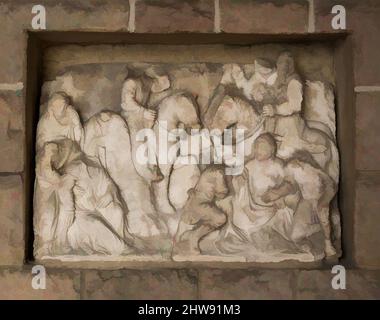 Kunst inspiriert von der Ohnmacht der Jungfrau und der Teilung der Kleider (aus Szenen aus der Passion Christi), Anfang 16. Jahrhundert, hergestellt in Lothringen, Frankreich, Französisch, Stein, insgesamt: 24 3/8 x 37 Zoll (61,9 x 94 cm), Skulptur, Klassisches von Artotop mit einem Schuss Moderne modernisiertes Werk. Formen, Farbe und Wert, auffällige visuelle Wirkung auf Kunst. Emotionen durch Freiheit von Kunstwerken auf zeitgemäße Weise. Eine zeitlose Botschaft, die eine wild kreative neue Richtung verfolgt. Künstler, die sich dem digitalen Medium zuwenden und die Artotop NFT erschaffen Stockfoto