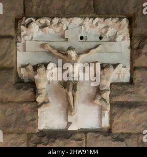 Kunst inspiriert von der Kreuzigung (aus Szenen aus der Passion Christi), Anfang 16. Jahrhundert, hergestellt in Lothringen, Frankreich, Französisch, Stein, insgesamt: 33 x 33 1/2 Zoll (83,8 x 85,1 cm), Skulptur, Klassisches von Artotop mit einem Schuss Moderne modernisiertes Werk. Formen, Farbe und Wert, auffällige visuelle Wirkung auf Kunst. Emotionen durch Freiheit von Kunstwerken auf zeitgemäße Weise. Eine zeitlose Botschaft, die eine wild kreative neue Richtung verfolgt. Künstler, die sich dem digitalen Medium zuwenden und die Artotop NFT erschaffen Stockfoto
