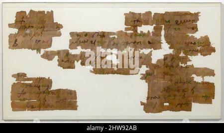 Kunst inspiriert von Papyri Fragmente eines Briefes aus Tagape, 7.. Jahrhundert, hergestellt in byzantinischem Ägypten, koptisch, Papyrus und Tinte, insgesamt: 5 7/8 x 5 1/8 Zoll (15 x 13 cm), Papyrus, Classic Works modernisiert von Artotop mit einem Schuss Moderne. Formen, Farbe und Wert, auffällige visuelle Wirkung auf Kunst. Emotionen durch Freiheit von Kunstwerken auf zeitgemäße Weise. Eine zeitlose Botschaft, die eine wild kreative neue Richtung verfolgt. Künstler, die sich dem digitalen Medium zuwenden und die Artotop NFT erschaffen Stockfoto