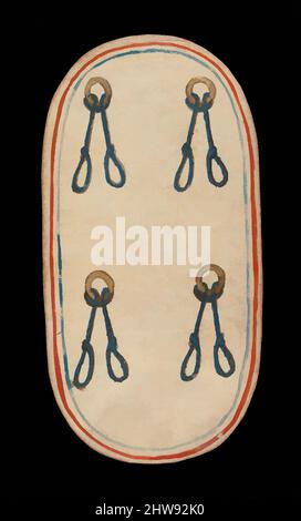 Kunst inspiriert von 4 von Nooses, von The Cloisters Playing Cards, ca. 1475–80, hergestellt in burgundischen Gebieten, Südniederländisch, Papier (vier Lagen Pasteboard) mit Stift und Tinte, opaker Farbe, Glasuren und auftragenem Silber und Gold, 5 3/16 × 2 3/4 Zoll (13,2 × 7 cm), Verschiedenes-Papier, Klassisches Werk, modernisiert von Artotop mit einem Schuss Moderne. Formen, Farbe und Wert, auffällige visuelle Wirkung auf Kunst. Emotionen durch Freiheit von Kunstwerken auf zeitgemäße Weise. Eine zeitlose Botschaft, die eine wild kreative neue Richtung verfolgt. Künstler, die sich dem digitalen Medium zuwenden und die Artotop NFT erschaffen Stockfoto