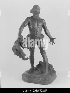 Kunst inspiriert von Primitive man, ca. 1902–3, Abguss ca. 1905, Bronze, 13 1/2 x 15 x 15 Zoll (34,3 x 38,1 x 38,1 cm), Skulptur, Edgar Walter (Amerikaner, San Francisco, Kalifornien 1877–1938 San Francisco, Kalifornien, in dieser reich strukturierten Darstellung einer muskulösen Jugend, die ein protestantisch-klassisches Werk hebt, das von Artotop mit einem Schuss Moderne modernisiert wurde. Formen, Farbe und Wert, auffällige visuelle Wirkung auf Kunst. Emotionen durch Freiheit von Kunstwerken auf zeitgemäße Weise. Eine zeitlose Botschaft, die eine wild kreative neue Richtung verfolgt. Künstler, die sich dem digitalen Medium zuwenden und die Artotop NFT erschaffen Stockfoto