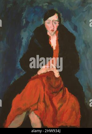 Kunst inspiriert von Portrait of Madeleine Castaing, ca. 1929, Öl auf Leinwand, 39 3/8 × 28 3/4 Zoll (100 × 73 cm), Gemälde, Chaim Soutine (Französisch (geboren Litauen), Smilovitchi 1893–1943 Paris), Soutine traf die erfolgreiche Pariser Innenarchitektin und Antiquarin Madeleine Castaing (1894-, Klassische Werke, die von Artotop mit einem Schuss Moderne modernisiert wurden. Formen, Farbe und Wert, auffällige visuelle Wirkung auf Kunst. Emotionen durch Freiheit von Kunstwerken auf zeitgemäße Weise. Eine zeitlose Botschaft, die eine wild kreative neue Richtung verfolgt. Künstler, die sich dem digitalen Medium zuwenden und die Artotop NFT erschaffen Stockfoto