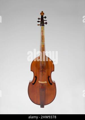 Kunst inspiriert von Bass Viola da Gamba, 1692, London, England, Großbritannien, Britisch, Holz, Höhe: 25 1/16 Zoll (63,7 cm), Chordophon-Laute-Bowed-Bunded, zugeschrieben Barak Norman (British, 1651–1724 London), Dieses Instrument wird dem englischen Geigenbaumeister Barak Norman zugeschrieben, Klassische Werke, die von Artotop mit einem Schuss Moderne modernisiert wurden. Formen, Farbe und Wert, auffällige visuelle Wirkung auf Kunst. Emotionen durch Freiheit von Kunstwerken auf zeitgemäße Weise. Eine zeitlose Botschaft, die eine wild kreative neue Richtung verfolgt. Künstler, die sich dem digitalen Medium zuwenden und die Artotop NFT erschaffen Stockfoto