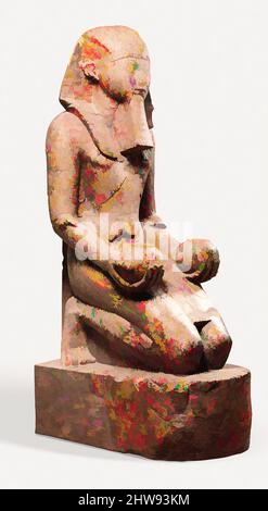 Kunst inspiriert von der großen knienden Statue der Hatschepsut, New Kingdom, Dynasty 18, ca. 1479–1458 v. Chr., aus Ägypten, Oberägypten, Theben, Deir el-Bahri, Senenmut Steinbruch, 1927–28, Granit, H. 261,5 cm (102 15/16 in.); W. 80 cm (31 1/2 in.); D. 137 cm (53 15/16 in.), auf der oberen Terrasse der von Artotop modernisierten Classic Works mit einem Schuss Moderne. Formen, Farbe und Wert, auffällige visuelle Wirkung auf Kunst. Emotionen durch Freiheit von Kunstwerken auf zeitgemäße Weise. Eine zeitlose Botschaft, die eine wild kreative neue Richtung verfolgt. Künstler, die sich dem digitalen Medium zuwenden und die Artotop NFT erschaffen Stockfoto