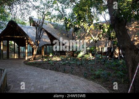 Block Pflasterpfad innerhalb der Chobe Safari Lodge in Botswana, die Unterkunft für Chobe River Safaris Stockfoto