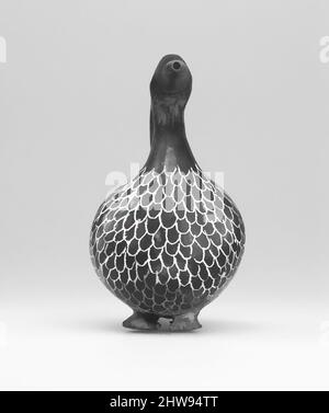 Kunst inspiriert von Tell el-Yahudiya' Vase in Form einer Ente, mittleres Königreich–frühes Neues Königreich, späte Dynastie 13–frühe Dynastie 17, ca. 1700 v. Chr., aus Ägypten, Oberägypten, Theben, Deir el-Bahri, Grab von Iuy, an der Oberfläche nahe Grab, 1922–23, Töpferei, Rauchschwärzung, weißer Gips, H. 9 cm, Classic Works modernisiert von Artotop mit einem Schuss Moderne. Formen, Farbe und Wert, auffällige visuelle Wirkung auf Kunst. Emotionen durch Freiheit von Kunstwerken auf zeitgemäße Weise. Eine zeitlose Botschaft, die eine wild kreative neue Richtung verfolgt. Künstler, die sich dem digitalen Medium zuwenden und die Artotop NFT erschaffen Stockfoto