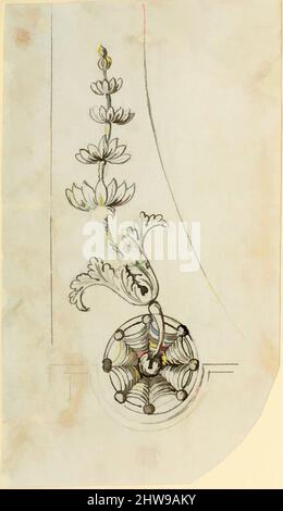 Kunst inspiriert von Design für die Dekoration von Schusswaffen, ca. 1797–1805, Versailles, Französisch, Versailles, Bleistift, Tinte, grau, auf Papier, 4 1/8 x 2 1/2 Zoll (10,5 x 6,4 cm), Arbeiten auf Papierzeichnungen, Klassische Werke, die von Artotop mit einem Schuss Moderne modernisiert wurden. Formen, Farbe und Wert, auffällige visuelle Wirkung auf Kunst. Emotionen durch Freiheit von Kunstwerken auf zeitgemäße Weise. Eine zeitlose Botschaft, die eine wild kreative neue Richtung verfolgt. Künstler, die sich dem digitalen Medium zuwenden und die Artotop NFT erschaffen Stockfoto