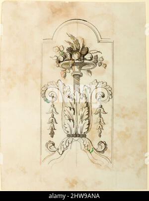 Kunst inspiriert von Design für die Dekoration von Schusswaffen, ca. 1797–1805, Versailles, Französisch, Versailles, Bleistift, Tinte, grau, auf Papier, 3 5/8 x 2 7/8 Zoll (6,7 x 7,3 cm), Arbeiten auf Papierzeichnungen, Klassische Werke, die von Artotop mit einem Schuss Moderne modernisiert wurden. Formen, Farbe und Wert, auffällige visuelle Wirkung auf Kunst. Emotionen durch Freiheit von Kunstwerken auf zeitgemäße Weise. Eine zeitlose Botschaft, die eine wild kreative neue Richtung verfolgt. Künstler, die sich dem digitalen Medium zuwenden und die Artotop NFT erschaffen Stockfoto