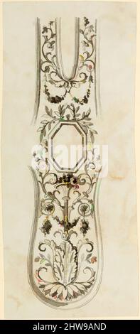 Kunst inspiriert von Entwürfen für die Dekoration von Schusswaffen, ca. 1797–1805, Versailles, Französisch, Versailles, Bleistift, Tinte, grau, auf Papier, 8 1/8 x 3 5/8 Zoll (20,6 x 9,2 cm), Arbeiten auf Papierzeichnungen, Klassische Werke, die von Artotop mit einem Schuss Moderne modernisiert wurden. Formen, Farbe und Wert, auffällige visuelle Wirkung auf Kunst. Emotionen durch Freiheit von Kunstwerken auf zeitgemäße Weise. Eine zeitlose Botschaft, die eine wild kreative neue Richtung verfolgt. Künstler, die sich dem digitalen Medium zuwenden und die Artotop NFT erschaffen Stockfoto