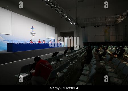 General view, 13. FEBRUAR 2022 : Team Japan Pressekonferenz für die Olympischen Winterspiele 2022 in Peking bei den Hauptmedien in Peking, China. Zhangjiakou Stockfoto