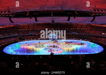 Gesamtansicht, 20. FEBRUAR 2022 : Abschlusszeremonie der Olympischen Winterspiele 2022 in Peking im Nationalstadion in Peking, China. NUR VERKÄUFE MIT URSPRUNG IN DEN USA Stockfoto