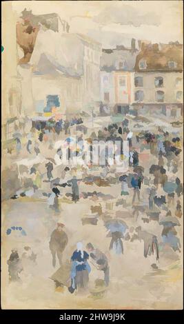 Kunst inspiriert von Variationen in Violett und Grau – Market Place, Dieppe, 1885, Gouache und Aquarell auf cremefarbenem, gewonnenem Papier, auf Akademiebrett montiert, 7 15/16 x 5 Zoll (20,2 x 12,7 cm), Zeichnungen, James McNeill Whistler (Amerikaner, Lowell, Massachusetts 1834–1903 London), während Whistlers, von Artotop modernisierte klassische Werke mit einem Schuss Moderne. Formen, Farbe und Wert, auffällige visuelle Wirkung auf Kunst. Emotionen durch Freiheit von Kunstwerken auf zeitgemäße Weise. Eine zeitlose Botschaft, die eine wild kreative neue Richtung verfolgt. Künstler, die sich dem digitalen Medium zuwenden und die Artotop NFT erschaffen Stockfoto