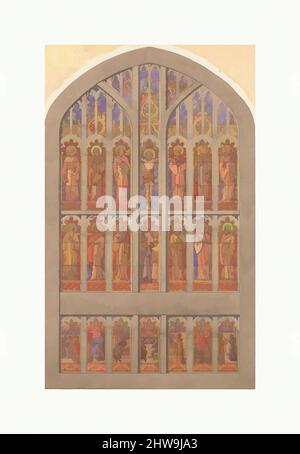 Art Inspired by Design for a Seven Lancet window, late 19.–early 20. century, made in New York, United States, American, Watercolor, Pen and Brown ink, and graphite on artist Board, 24 7/16 x 15 1/2 in. (62 x 39,4 cm), Zeichnungen, möglicherweise Tiffany Studios (1902–32, Klassische Werke, die von Artotop mit einem Schuss Moderne modernisiert wurden. Formen, Farbe und Wert, auffällige visuelle Wirkung auf Kunst. Emotionen durch Freiheit von Kunstwerken auf zeitgemäße Weise. Eine zeitlose Botschaft, die eine wild kreative neue Richtung verfolgt. Künstler, die sich dem digitalen Medium zuwenden und die Artotop NFT erschaffen Stockfoto