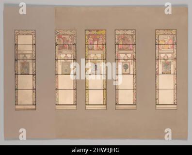 Kunst inspiriert von Design für ein Fenster, Ende 19.–Anfang 20. Jahrhundert, hergestellt in New York, USA, Amerikaner, Aquarell, Und Tinte auf Papier in Original-matt, Zeichnungen, möglicherweise Tiffany Glass Company (1885–92), möglicherweise Tiffany Glass and Decorating Company (amerikanisch, 1892–1902), möglicherweise, Classic Works modernisiert von Artotop mit einem Schuss Moderne. Formen, Farbe und Wert, auffällige visuelle Wirkung auf Kunst. Emotionen durch Freiheit von Kunstwerken auf zeitgemäße Weise. Eine zeitlose Botschaft, die eine wild kreative neue Richtung verfolgt. Künstler, die sich dem digitalen Medium zuwenden und die Artotop NFT erschaffen Stockfoto