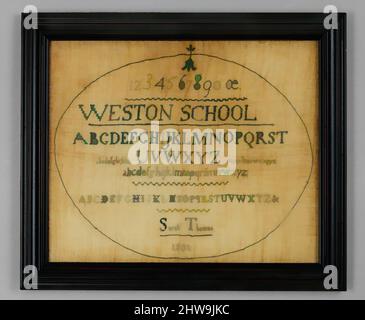 Kunst inspiriert von Sampler, hergestellt an der Westtown Quaker School, 1801, hergestellt in Chester County, Westtown, Pennsylvania, Amerikaner, Seide auf Leinen, 14 3/4 x 12 1/2 Zoll (37,5 x 31,8 cm), Textilien, Sarah Thomas (1786–1826), dieser Sampler ist einer von zwei von Sarah Thomas (1786-1826). Sarah, Classic Works modernisiert von Artotop mit einem Schuss Moderne. Formen, Farbe und Wert, auffällige visuelle Wirkung auf Kunst. Emotionen durch Freiheit von Kunstwerken auf zeitgemäße Weise. Eine zeitlose Botschaft, die eine wild kreative neue Richtung verfolgt. Künstler, die sich dem digitalen Medium zuwenden und die Artotop NFT erschaffen Stockfoto