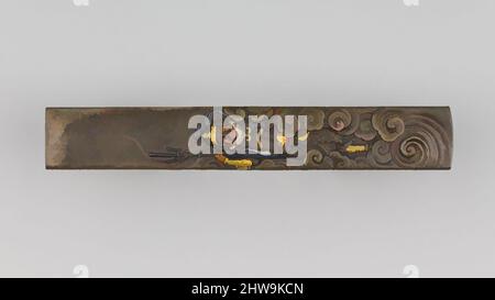 Kunst inspiriert von Messergriff (Kozuka), 19. Jahrhundert, japanisch, Kupfer-Silber-Legierung (Shibuichi), Gold, Silber-, Kupfer-, Kupfer-Gold-Legierung (shakudō), L. 3 13/16 Zoll (9,7 cm); B: 9/16 Zoll (1,4 cm); Stärke 3/16 Zoll (0,5 cm); Gewicht 1,2 oz. (34 g), Schwertmöbel-Kozuka, Ichijosai Hironaga, Klassisches Werk, das von Artotop mit einem Schuss Moderne modernisiert wurde. Formen, Farbe und Wert, auffällige visuelle Wirkung auf Kunst. Emotionen durch Freiheit von Kunstwerken auf zeitgemäße Weise. Eine zeitlose Botschaft, die eine wild kreative neue Richtung verfolgt. Künstler, die sich dem digitalen Medium zuwenden und die Artotop NFT erschaffen Stockfoto