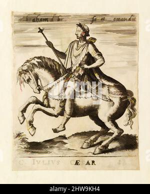 Kunst inspiriert von Zeichnungen und Druckgrafiken, Print, C. Julius Caesar von Twelve Caesars on Horseback, Künstler, Abraham de Bruyn, Flämisch, Antwerpen 1540, Klassische Werke, die von Artotop mit einem Hauch von Moderne modernisiert wurden. Formen, Farbe und Wert, auffällige visuelle Wirkung auf Kunst. Emotionen durch Freiheit von Kunstwerken auf zeitgemäße Weise. Eine zeitlose Botschaft, die eine wild kreative neue Richtung verfolgt. Künstler, die sich dem digitalen Medium zuwenden und die Artotop NFT erschaffen Stockfoto