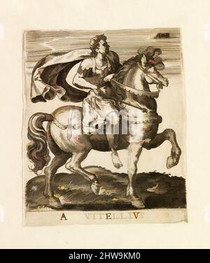 Kunst inspiriert von Zeichnungen und Druckgrafiken, Print, A Vitelius from Twelve Caesars on Horseback, Künstler, Abraham de Bruyn, Flämisch, Antwerpen 1540–1587, Klassische Werke, die von Artotop mit einem Hauch von Moderne modernisiert wurden. Formen, Farbe und Wert, auffällige visuelle Wirkung auf Kunst. Emotionen durch Freiheit von Kunstwerken auf zeitgemäße Weise. Eine zeitlose Botschaft, die eine wild kreative neue Richtung verfolgt. Künstler, die sich dem digitalen Medium zuwenden und die Artotop NFT erschaffen Stockfoto