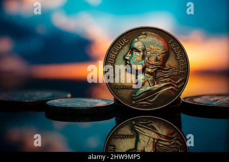 Französische Republik Lagriffoul 20 Centime Coin 1963 Makro Stockfoto