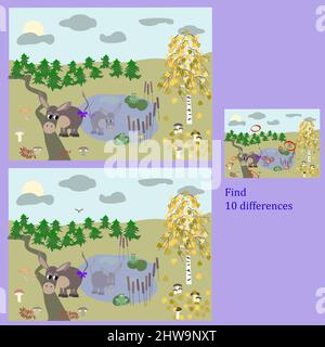 ind 10 Unterschiede Rebus für Kinder unter 6 Jahren Stock Vektor