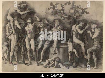 Kunst inspiriert von Zeichnungen und Druckgrafiken, Print, Bacchanal mit Weinsteuer, Künstler, Andrea Mantegna, Italienisch, Isola di Carturo 1430/31–1506 Mantua, Klassische Werke, die von Artotop mit einem Schuss Moderne modernisiert wurden. Formen, Farbe und Wert, auffällige visuelle Wirkung auf Kunst. Emotionen durch Freiheit von Kunstwerken auf zeitgemäße Weise. Eine zeitlose Botschaft, die eine wild kreative neue Richtung verfolgt. Künstler, die sich dem digitalen Medium zuwenden und die Artotop NFT erschaffen Stockfoto