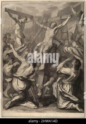 Kunst inspiriert von Zeichnungen und Drucken, Print, Christ on Raised on the Cross, from the Passion of Christ, Tafel 19, Grégoire Huret, Klassische Werke, die von Artotop mit einem Schuss Moderne modernisiert wurden. Formen, Farbe und Wert, auffällige visuelle Wirkung auf Kunst. Emotionen durch Freiheit von Kunstwerken auf zeitgemäße Weise. Eine zeitlose Botschaft, die eine wild kreative neue Richtung verfolgt. Künstler, die sich dem digitalen Medium zuwenden und die Artotop NFT erschaffen Stockfoto