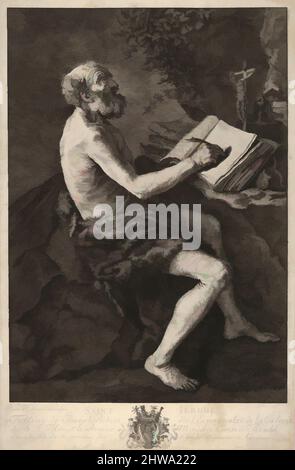 Kunst inspiriert von Zeichnungen und Drucken, St. Jerome in der Wildnis, sitzen, schreiben und meditieren auf einem Kruzifix, Jusepe de Ribera, Classic Works modernisiert von Artotop mit einem Schuss Moderne. Formen, Farbe und Wert, auffällige visuelle Wirkung auf Kunst. Emotionen durch Freiheit von Kunstwerken auf zeitgemäße Weise. Eine zeitlose Botschaft, die eine wild kreative neue Richtung verfolgt. Künstler, die sich dem digitalen Medium zuwenden und die Artotop NFT erschaffen Stockfoto