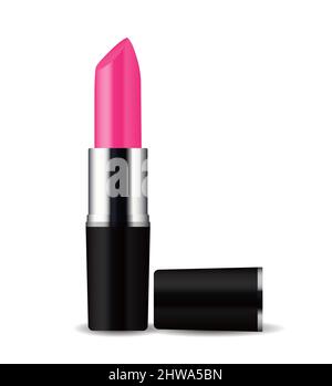 Realistisches 3D rosa Lippenstift-Symbol isoliert auf weißem Hintergrund. Abbildung Stockfoto