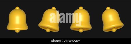 3D Alarmglocke auf schwarzem Hintergrund isoliert eingestellt. Stock Vektor