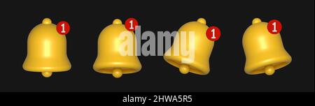 3D gelbes Klingeln mit neuer Benachrichtigung für Social Media. Stock Vektor