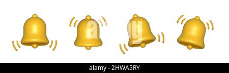 3D Gelbe Klingelglocke mit neuer Benachrichtigung für Social-Media-Erinnerung wiedergeben. Stock Vektor
