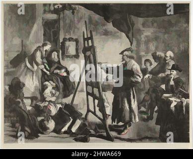 Von Zeichnungen und Druckgrafiken inspirierte Kunst, L’Atelier de Rembrandt, tableau de J. Gilbert (aus L’Univers Illustré, S. 395, Klassische Werke, die von Artotop mit einem Schuss Moderne modernisiert wurden. Formen, Farbe und Wert, auffällige visuelle Wirkung auf Kunst. Emotionen durch Freiheit von Kunstwerken auf zeitgemäße Weise. Eine zeitlose Botschaft, die eine wild kreative neue Richtung verfolgt. Künstler, die sich dem digitalen Medium zuwenden und die Artotop NFT erschaffen Stockfoto