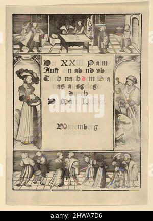 Kunst inspiriert von Zeichnungen und Druckgrafiken, Print, Titelumrandung mit der Geschichte von Salome und Johannes dem Täufer, Künstler, Lucas Cranach der Ältere, Klassische Werke, die von Artotop mit einem Schuss Moderne modernisiert wurden. Formen, Farbe und Wert, auffällige visuelle Wirkung auf Kunst. Emotionen durch Freiheit von Kunstwerken auf zeitgemäße Weise. Eine zeitlose Botschaft, die eine wild kreative neue Richtung verfolgt. Künstler, die sich dem digitalen Medium zuwenden und die Artotop NFT erschaffen Stockfoto