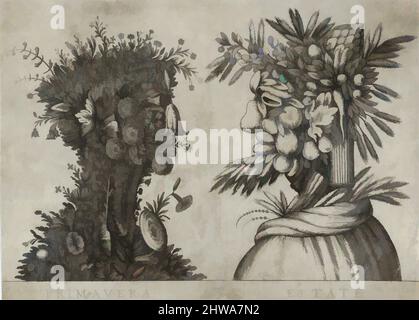 Kunst inspiriert von Frühling und Sommer: Zwei Köpfe aus Flora typisch für diese Jahreszeiten, Künstler, inspiriert von, Giuseppe Arcimboldo, Klassische Werke von Artotop mit einem Schuss Moderne modernisiert. Formen, Farbe und Wert, auffällige visuelle Wirkung auf Kunst. Emotionen durch Freiheit von Kunstwerken auf zeitgemäße Weise. Eine zeitlose Botschaft, die eine wild kreative neue Richtung verfolgt. Künstler, die sich dem digitalen Medium zuwenden und die Artotop NFT erschaffen Stockfoto