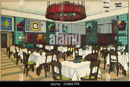 Kunst inspiriert von Zeichnungen und Druckgrafiken, Print, National Railway Station Restaurant, Vienna X, Josef Pohl, Restaurant Staatsbahnhof, Wien X, Klassische Werke, die von Artotop mit einem Hauch von Moderne modernisiert wurden. Formen, Farbe und Wert, auffällige visuelle Wirkung auf Kunst. Emotionen durch Freiheit von Kunstwerken auf zeitgemäße Weise. Eine zeitlose Botschaft, die eine wild kreative neue Richtung verfolgt. Künstler, die sich dem digitalen Medium zuwenden und die Artotop NFT erschaffen Stockfoto