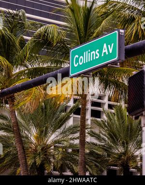 Berühmte Collins Av - Straßenschild in Miami Beach Stockfoto