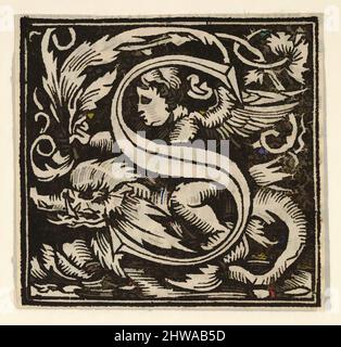 Kunst inspiriert von Zeichnungen und Druckgrafiken, Print, Initial Letter S mit Putto, Künstler, Heinrich Vogtherr der Ältere, Deutsch, geboren 1490, aktiv 1538, Klassische Werke, modernisiert von Artotop mit einem Schuss Moderne. Formen, Farbe und Wert, auffällige visuelle Wirkung auf Kunst. Emotionen durch Freiheit von Kunstwerken auf zeitgemäße Weise. Eine zeitlose Botschaft, die eine wild kreative neue Richtung verfolgt. Künstler, die sich dem digitalen Medium zuwenden und die Artotop NFT erschaffen Stockfoto