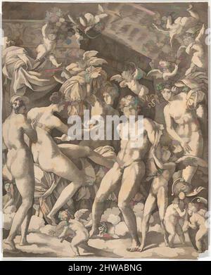 Kunst inspiriert von Zeichnungen und Drucken, Print, Venus und Mars mit Amor und den drei Grazien, Giovanni Jacopo Caraglio, Rosso Fiorentino, Klassische Werke von Artotop mit einem Schuss Moderne modernisiert. Formen, Farbe und Wert, auffällige visuelle Wirkung auf Kunst. Emotionen durch Freiheit von Kunstwerken auf zeitgemäße Weise. Eine zeitlose Botschaft, die eine wild kreative neue Richtung verfolgt. Künstler, die sich dem digitalen Medium zuwenden und die Artotop NFT erschaffen Stockfoto