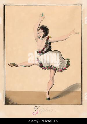 Kunst inspiriert von Zeichnungen und Drucken, Print, Zéphir, Karikatur der männlichen Ballerina Auguste Vestris, Künstler, Anonymous, 19. Jahrhundert, Klassische Werke von Artotop mit einem Schuss Moderne modernisiert. Formen, Farbe und Wert, auffällige visuelle Wirkung auf Kunst. Emotionen durch Freiheit von Kunstwerken auf zeitgemäße Weise. Eine zeitlose Botschaft, die eine wild kreative neue Richtung verfolgt. Künstler, die sich dem digitalen Medium zuwenden und die Artotop NFT erschaffen Stockfoto