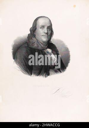 Kunst inspiriert von Portrait of Benjamin Franklin, After Joseph Siffred Duplessis (French, Corpentras 1725–1802 Versailles), 1818–48, Klassische Werke, die von Artotop mit einem Schuss Moderne modernisiert wurden. Formen, Farbe und Wert, auffällige visuelle Wirkung auf Kunst. Emotionen durch Freiheit von Kunstwerken auf zeitgemäße Weise. Eine zeitlose Botschaft, die eine wild kreative neue Richtung verfolgt. Künstler, die sich dem digitalen Medium zuwenden und die Artotop NFT erschaffen Stockfoto