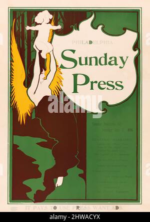 Kunst inspiriert von Zeichnungen und Druckgrafiken, Poster, Werbung für Philadelphia Sunday Press: 5. Januar 1896, Künstler, George Reiter Brill, Amerikaner, Klassische Werke, die von Artotop mit einem Hauch von Moderne modernisiert wurden. Formen, Farbe und Wert, auffällige visuelle Wirkung auf Kunst. Emotionen durch Freiheit von Kunstwerken auf zeitgemäße Weise. Eine zeitlose Botschaft, die eine wild kreative neue Richtung verfolgt. Künstler, die sich dem digitalen Medium zuwenden und die Artotop NFT erschaffen Stockfoto