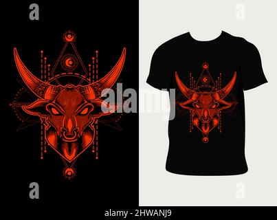 Illustration Vektor Bullkopf mit T-Shirt-Design Stock Vektor
