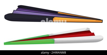 Ein paar Handfans im Cartoon-Stil, einer mit Konturen und der andere ohne es und italienische Tricolor. Auf weißem Hintergrund gesetzt. Stock Vektor