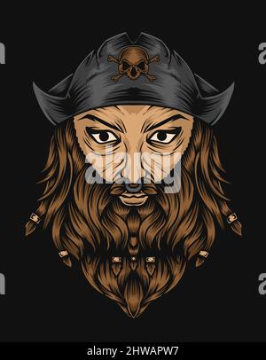 Illustration Vektor Kapitän Piratenkopf Stock Vektor