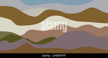 Abstrakte Landschaft, Berge. Naturhintergrund, braunes Wellenmuster. Geometrische Landschaft im Freien. Vintage Berge Vektor rustikales Banner. Natu skizzieren Stock Vektor