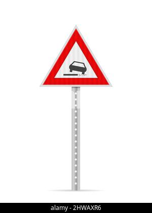 Lose Schotterstraße Schild auf weißem Hintergrund. Vektorgrafik. Stockfoto